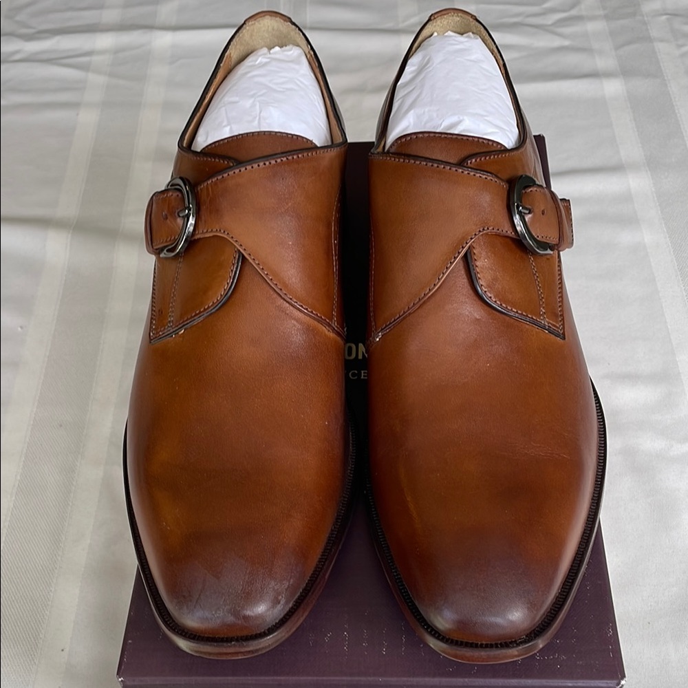 Johnston & Murphy Men's Tan Italian Sheepskin Leather Dress Shoes, Size 11.5M